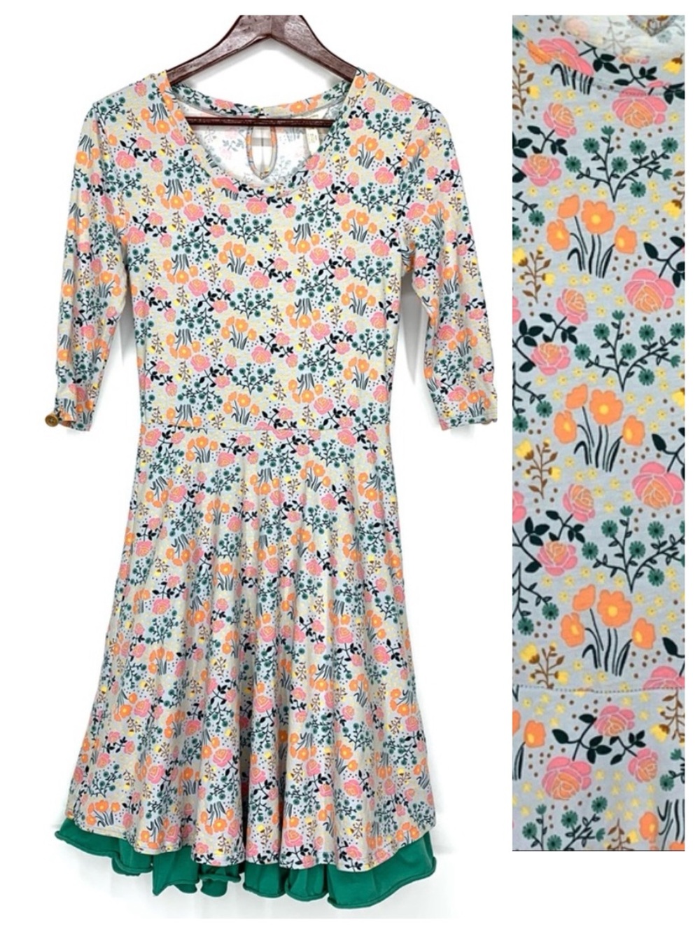Matilda Jane x Joanna Gaines Gray & Orange Pink Floral Dress W/ Sleeves Size XS